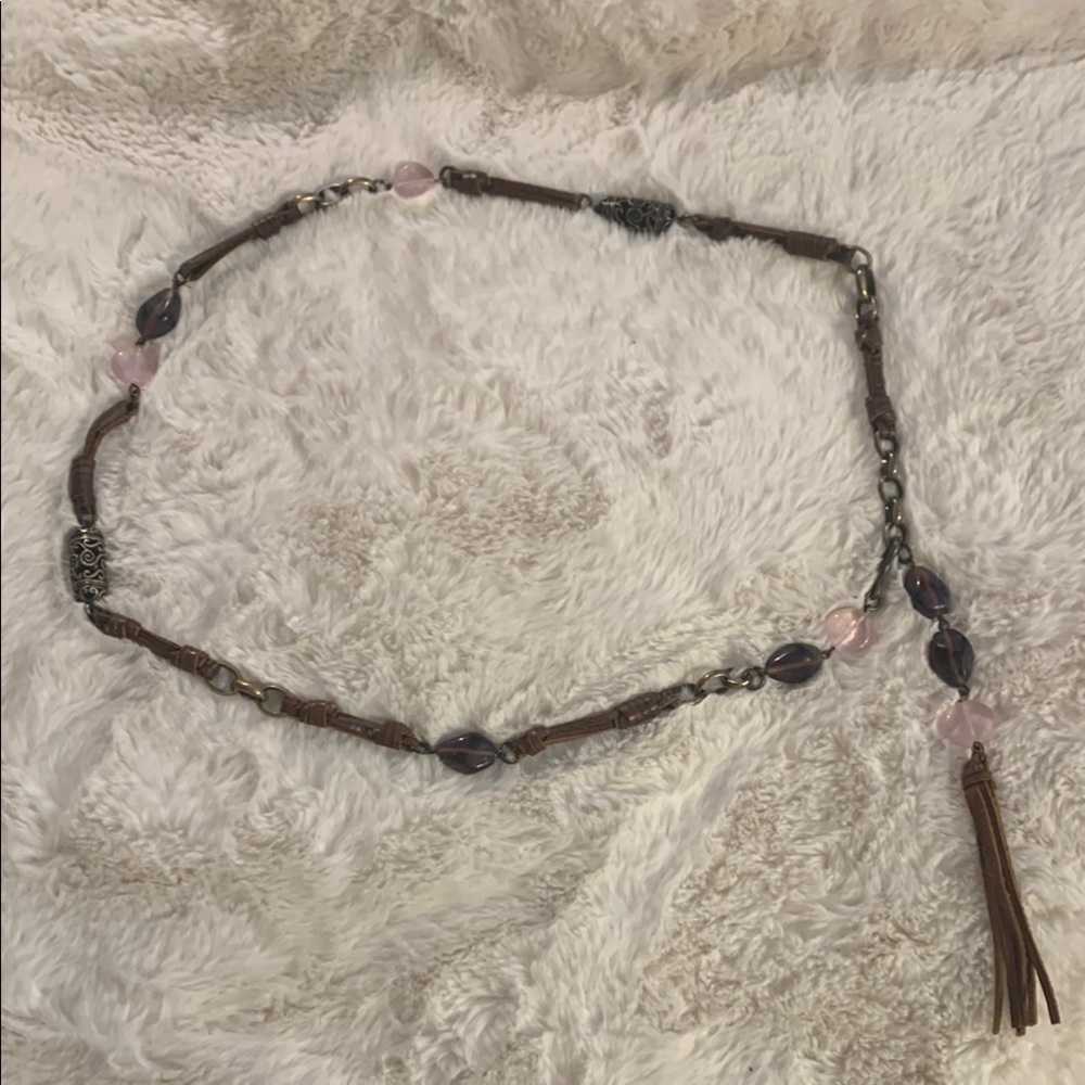 Chic & Fun Leather & Beaded adjustable belt w/tassel